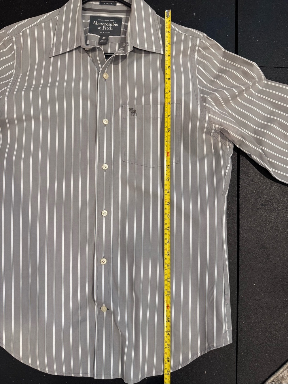 Abercrombie & Fitch Men’s Gray Striped Button Down Shirt Medium 100% Cotton - Picture 10 of 10